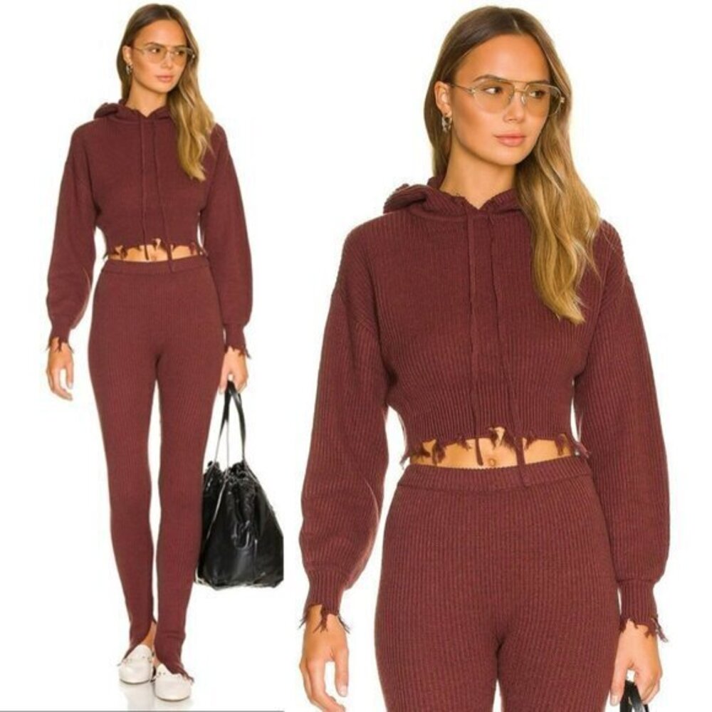 Lovers and Friends Dion Distressed Knit Hoodie Set - Umber Brown